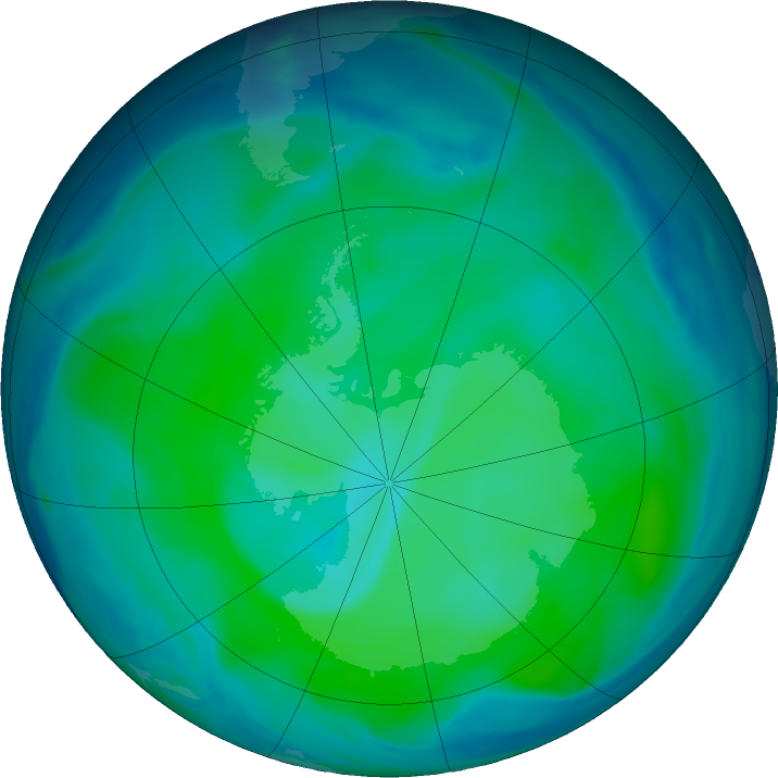 Antarctic ozone map for 03 January 2021